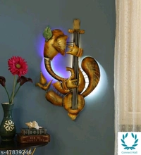 Iron Guitar Ganesh With Led - Free Size, Metal, Pack of1
